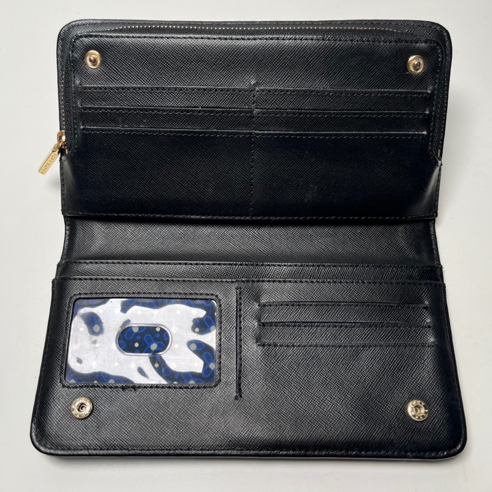 Tory Burch Wallet Womens Snap Closure Black Saffiano Leather Gold Logo 4.5"x8.5" - Picture 3 of 7